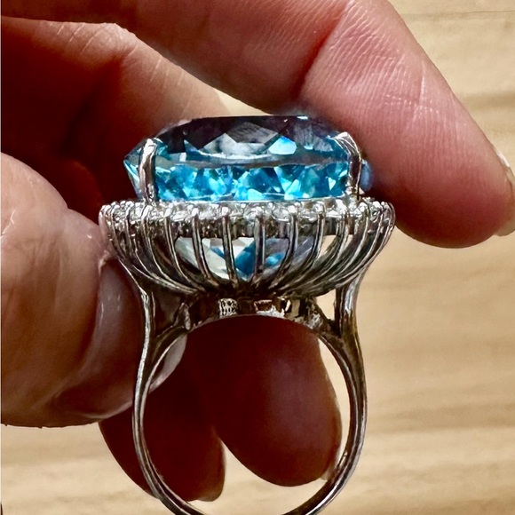 White Gold, London Blue Topaz with Diamonds Cocktail Ring - Picture 12 of 12